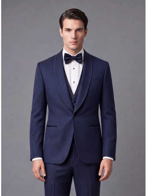 Navy Pinstripe Slim Fit Shawl Lapel One Button Tuxedo
