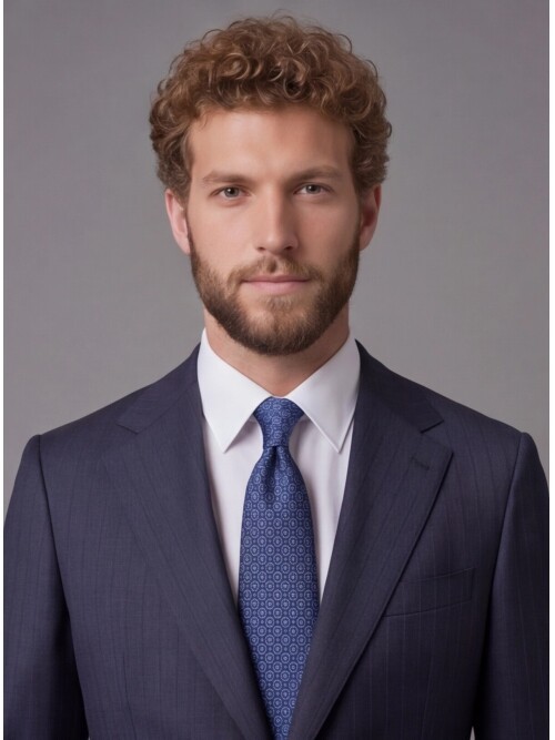 Lacivert Çizgili Yünlü Mono Yaka Comfort Fit Takım Elbise