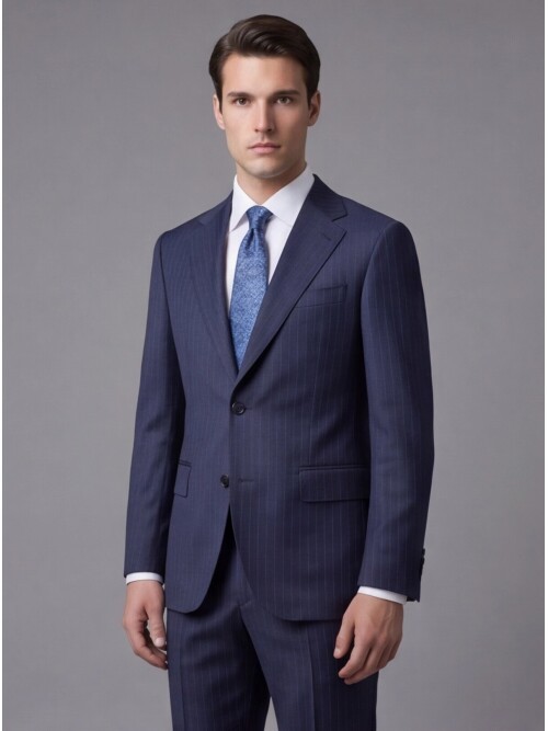 Navy Blue Pinstripe Wool Notch Lapel Regular Fit Suit