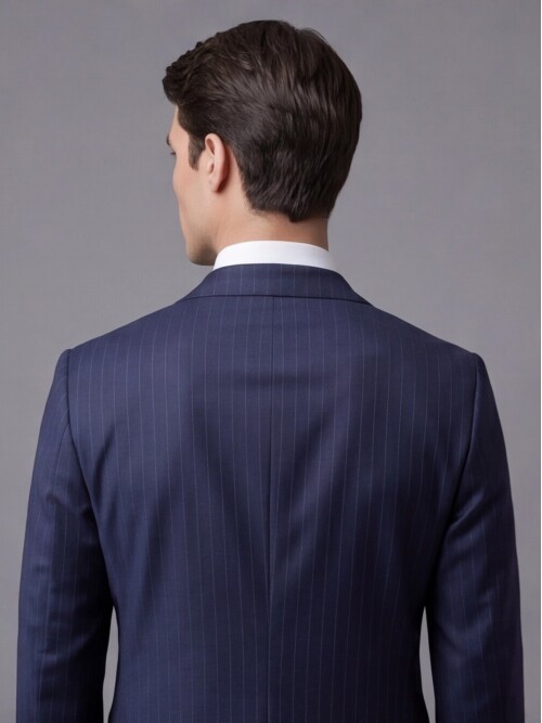 Navy Blue Pinstripe Wool Notch Lapel Regular Fit Suit