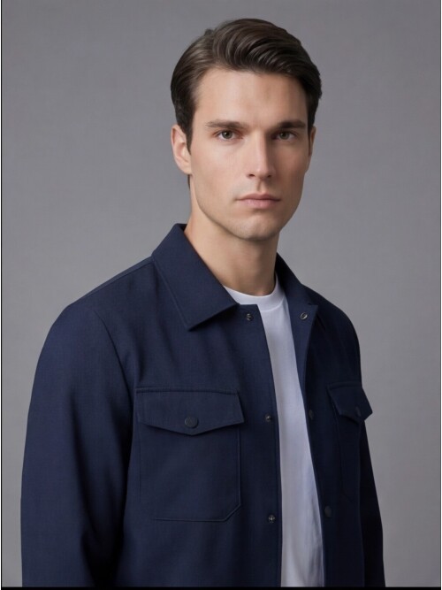 Lacivert Comfort Fit Gömlek Yaka Safari Cepli Spor Takım Elbise