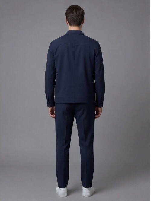 Lacivert Comfort Fit Gömlek Yaka Safari Cepli Spor Takım Elbise