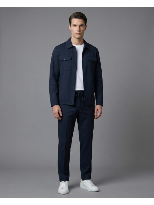 Lacivert Comfort Fit Gömlek Yaka Safari Cepli Spor Takım Elbise