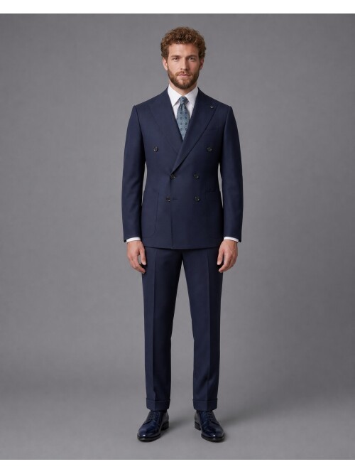 Navy Blue Comfort Fit Double-Breasted Suit