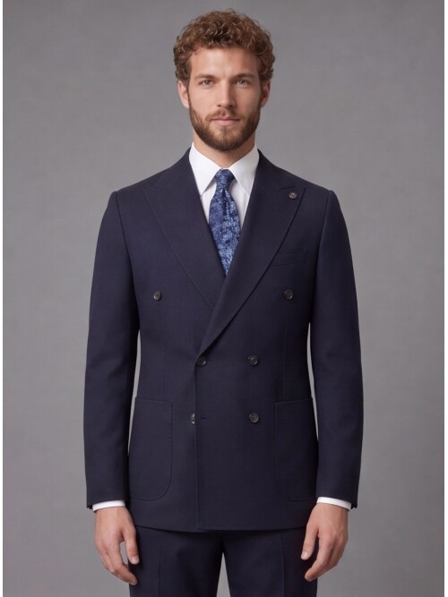 Navy Blue Comfort Fit Double-Breasted Suit