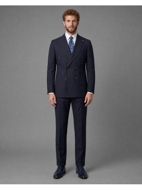 Navy Blue Comfort Fit Double-Breasted Suit