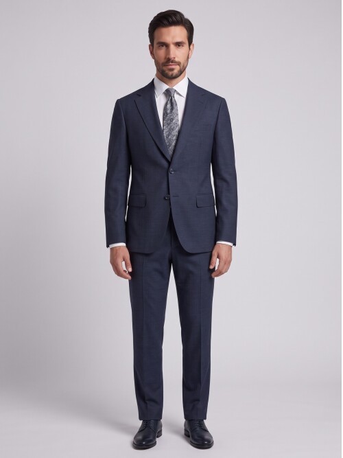 Navy Blue Comfort Fit Peak Lapel Suit