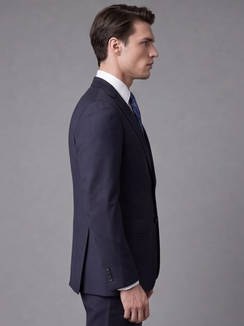 Navy Blue Comfort Fit Notch Lapel Wool Suit