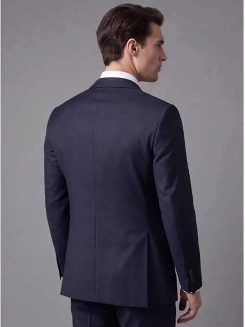 Navy Blue Comfort Fit Notch Lapel Wool Suit
