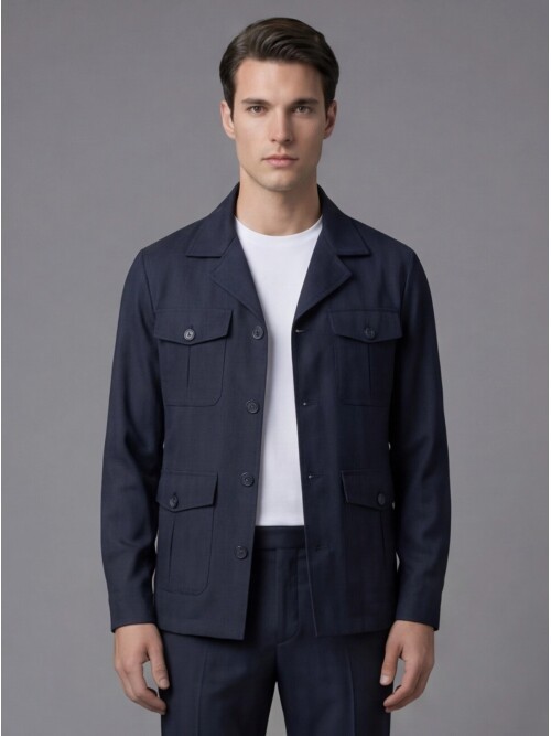 Lacivert Comfort Fit Safari Spor Takım Elbise