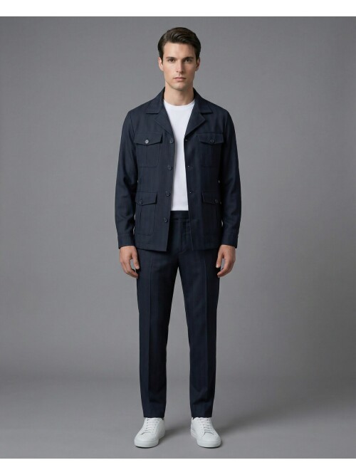 Lacivert Comfort Fit Safari Spor Takım Elbise