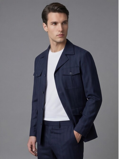 Lacivert Comfort Fit Safari Spor Takım Elbise