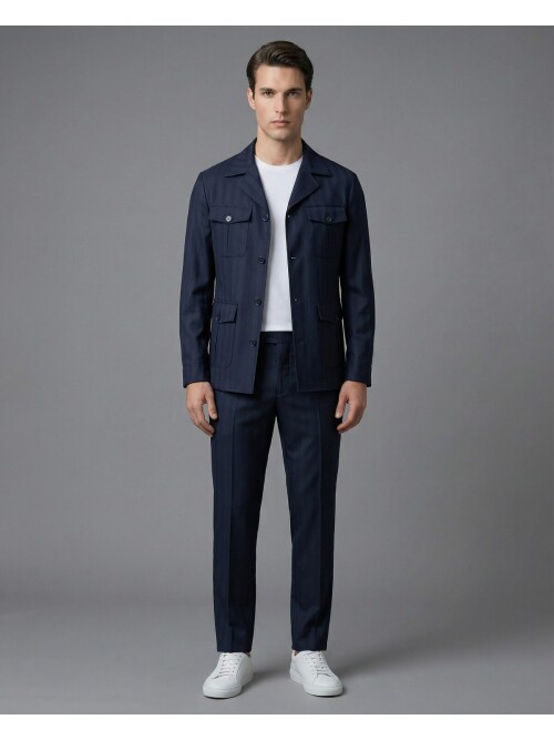 Lacivert Comfort Fit Safari Spor Takım Elbise