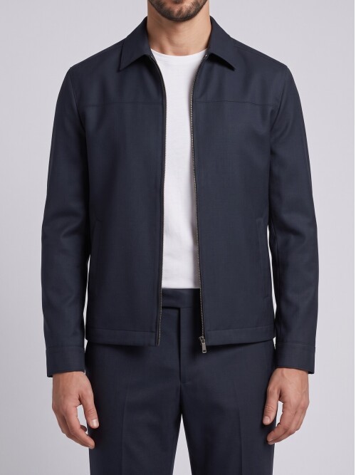 Navy Zip-Up Smart Casual Jacket & Trousers Mens Set