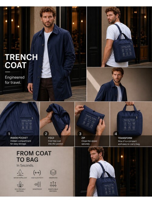 Lacivert Gömlek Yaka Beş Düğmeli Comfort Fit Tam Astarlı Yağmurluk