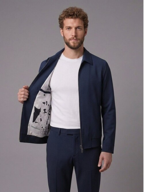 Lacivert Gömlek Yaka Fermuarlı Comfort Fit Spor Takım Elbise