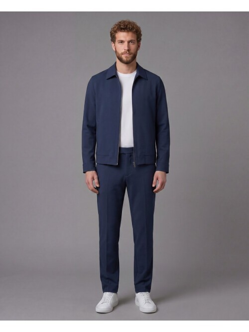 Lacivert Gömlek Yaka Fermuarlı Comfort Fit Spor Takım Elbise