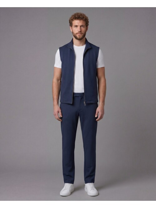 Lacivert Gömlek Yaka Fermuarlı Comfort Fit Spor Takım Elbise