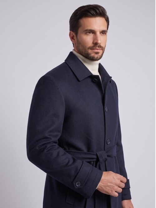 Dark Navy Shirt Collar Oversize Wool Coat