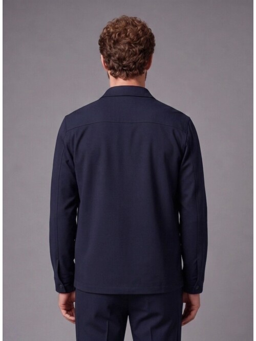 Navy Blue Shirt Collar Sport Suit