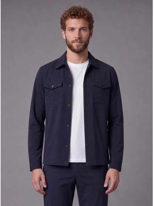 Navy Blue Shirt Collar Sport Suit