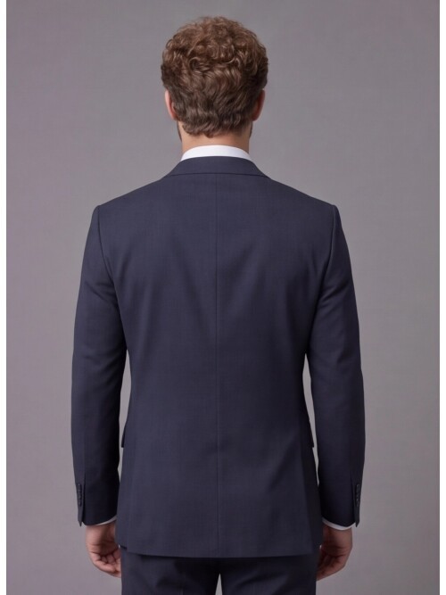 Lacivert Mono Yaka Comfort Fit 2 Düğmeli Takım Elbise