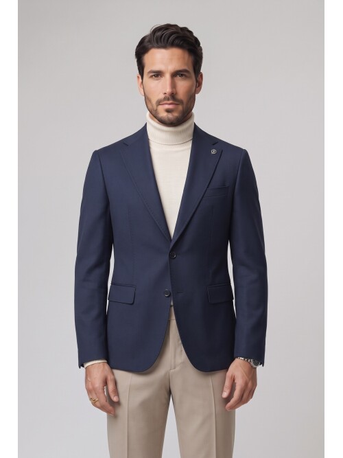 Navy Peak Lapel Comfort Fit Jacket