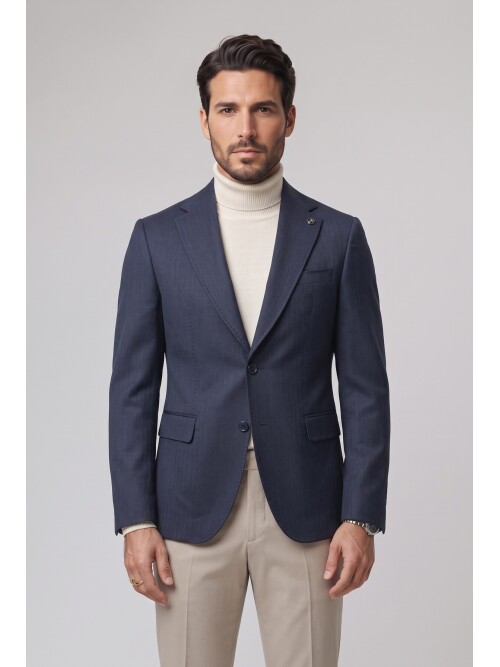 Navy Peak Lapel Comfort Fit Jacket