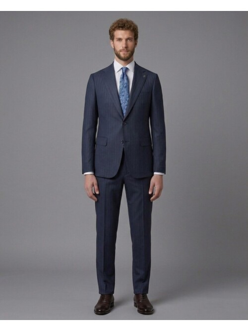 Navy Blue Notch Lapel Comfort Fit Suit