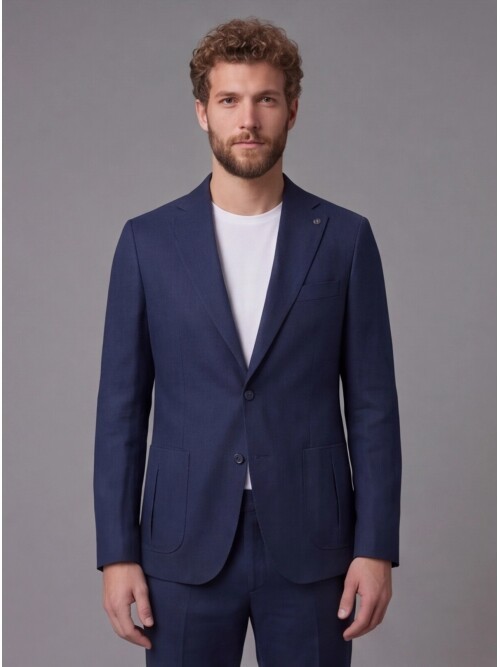 Lacivert Mono Yaka Slim Fit Torba Cep 2 Düğme Takım Elbise