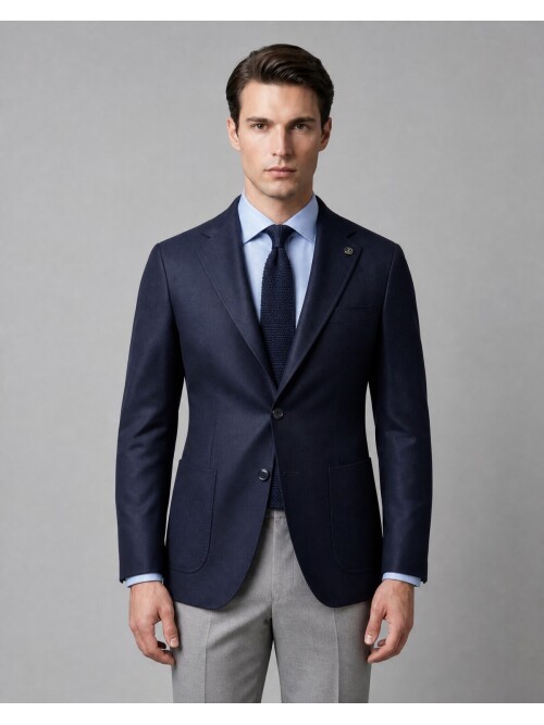 Lacivert Mono Yaka Slim Fit Torba Cep Ceket