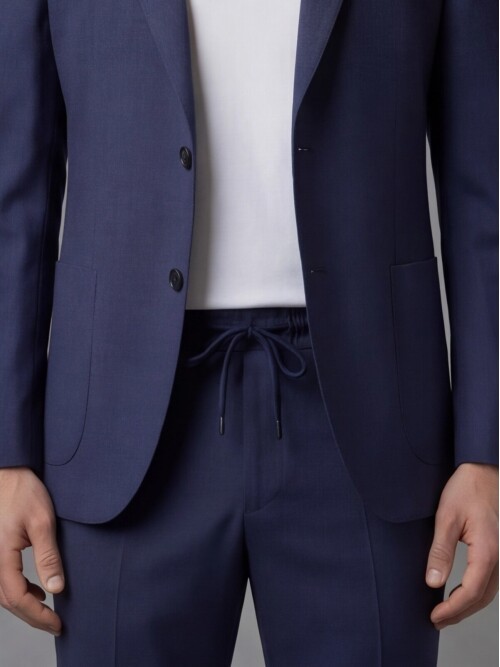 Navy Blue Notch Lapel Suit with Patch Pockets