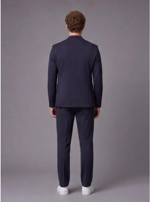 Navy Blue Mono-Neck Suit with Patch Pockets