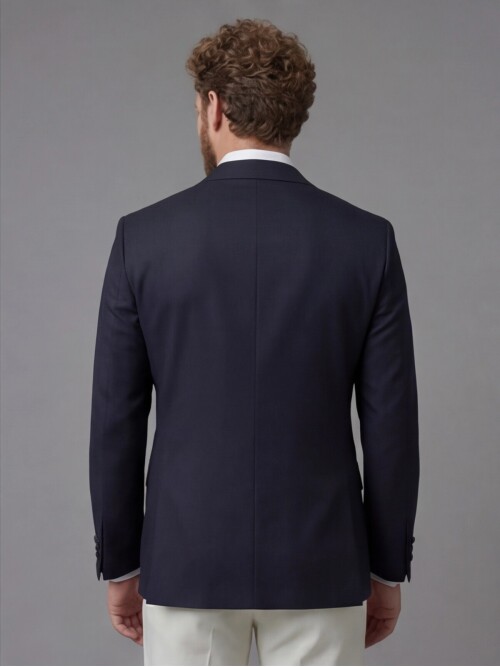 Navy Blue Peak Lapel Comfort Fit Single Button Tuxedo Jacket & White Trousers Suit Combination