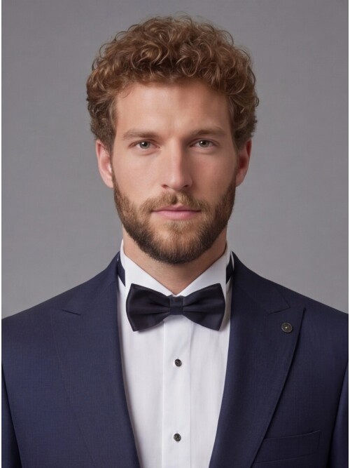 Navy Blue Peak Lapel Comfort Fit Single Button Tuxedo Jacket & Beige Trousers Suit Combination