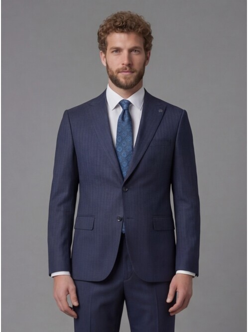 Navy Blue Peak Lapel Comfort Fit Mens Suit