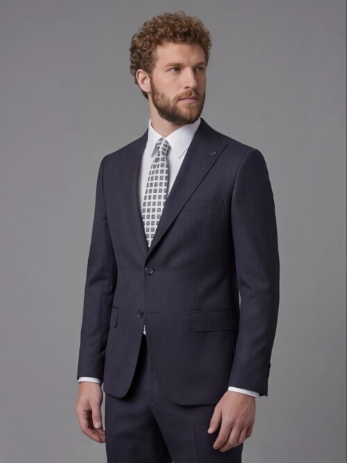 Navy Blue Peak Lapel Comfort Fit Mens Suit