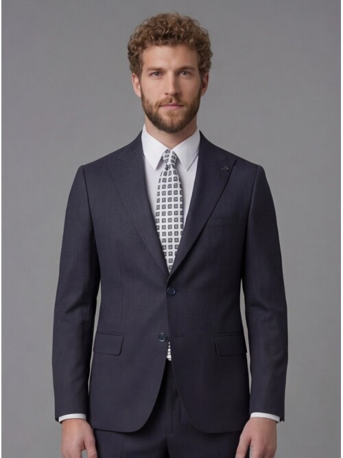 Navy Blue Peak Lapel Comfort Fit Mens Suit