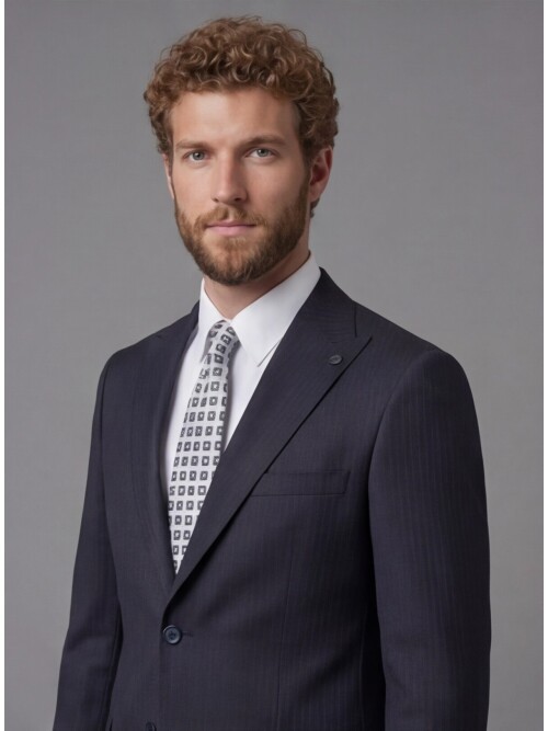 Navy Blue Peak Lapel Comfort Fit Mens Suit