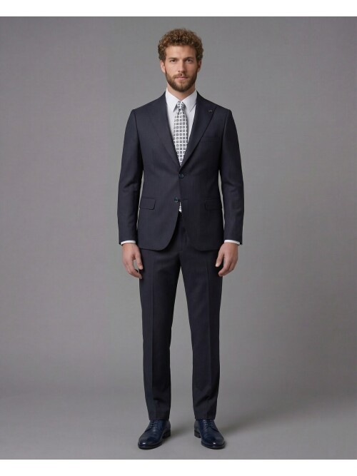 Navy Blue Peak Lapel Comfort Fit Mens Suit