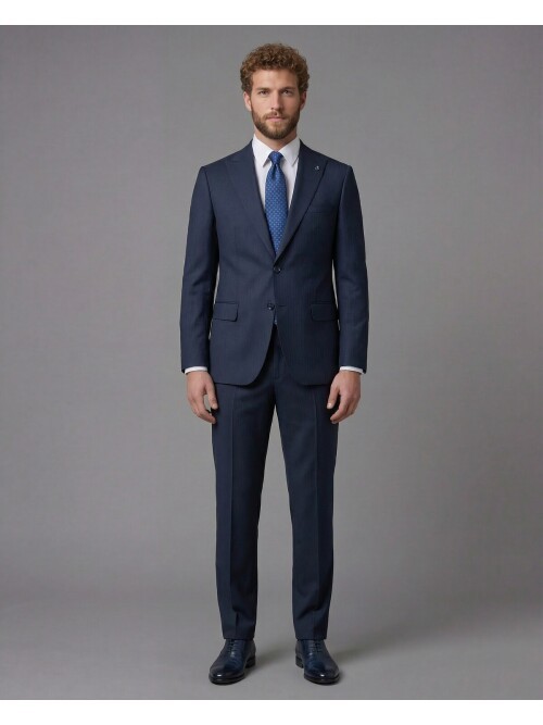 Navy Blue Peak Lapel Comfort Fit Mens Suit
