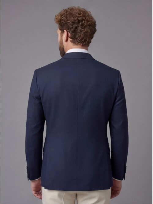 Navy Blue Peak Lapel Double-Breasted Blazer & Beige Trousers Combination Suit