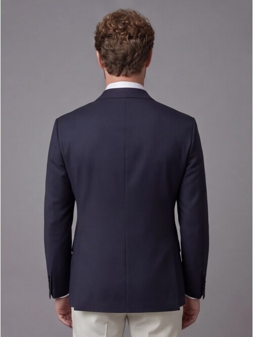 Navy Blue Peak Lapel Double-Breasted Blazer & White Trousers Combination Suit