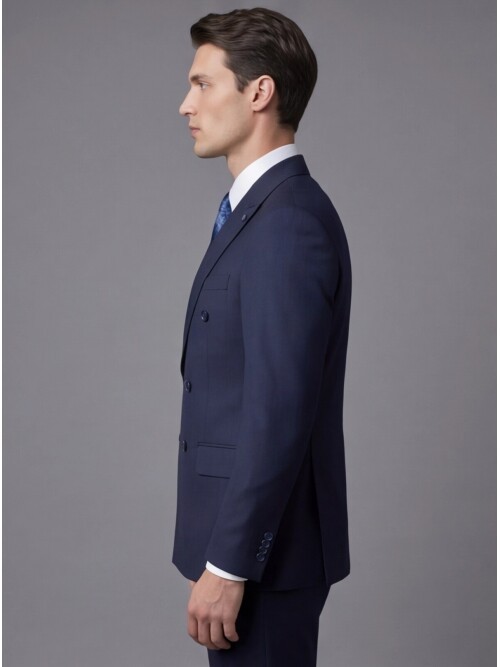 Navy Blue Peak Lapel Double-Breasted Suit