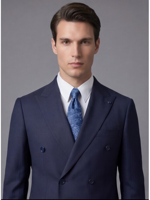 Navy Blue Peak Lapel Double-Breasted Suit