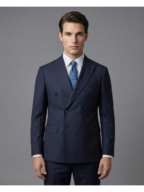 Navy Blue Peak Lapel Double-Breasted Suit