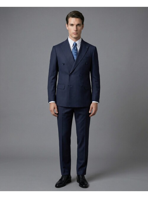 Navy Blue Peak Lapel Double-Breasted Suit