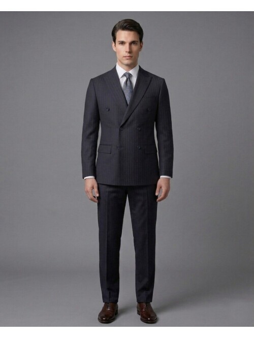 Mens Navy Blue Double-Breasted Suit