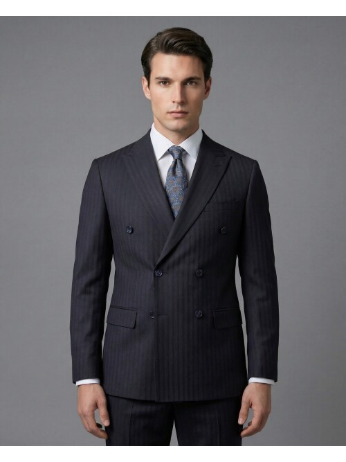 Mens Navy Blue Double-Breasted Suit