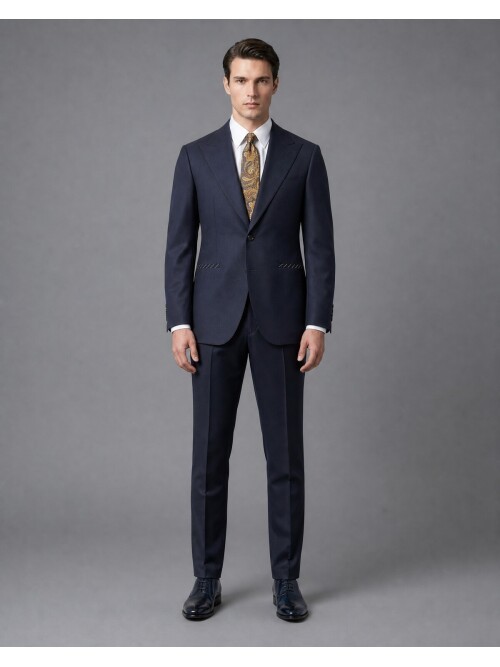 Navy Wool Suit with Pointed Lapels